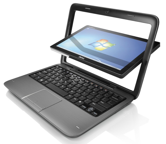 Không giống các mẫu tablet lai laptop truyền thống vốn có màn hình xoay được 180 độ theo chiều ngang, chiếc Inspiron Duo lại có màn hình có thể xoay 180 độ theo chiều dọc.