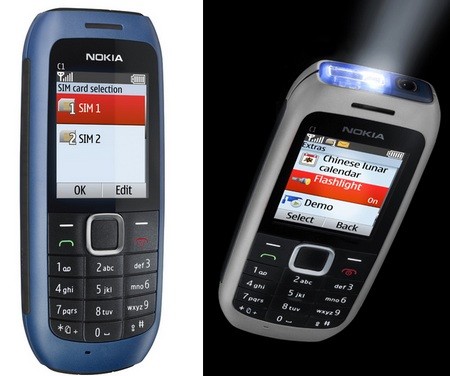 Nokia C1-00 (600 ngàn đồng): Ngoài tính năng hai SIM với 2 khe cắm ở dưới pin, model này còn có giắc cắm tai nghe 3,5 mm, đài FM và một đèn pin phía trên.