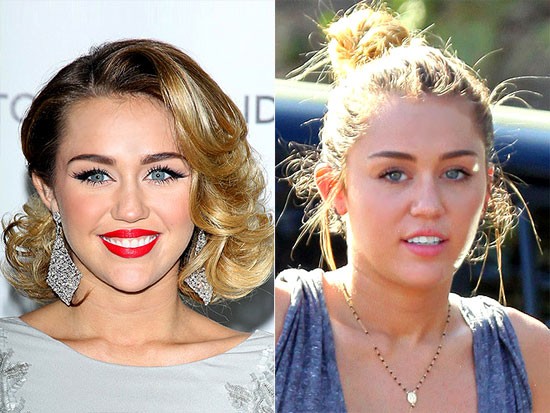 Mặt mộc của Miley Cyrus trông trẻ hơn so với khi trang điểm, đúng với tuổi của cô hơn.
