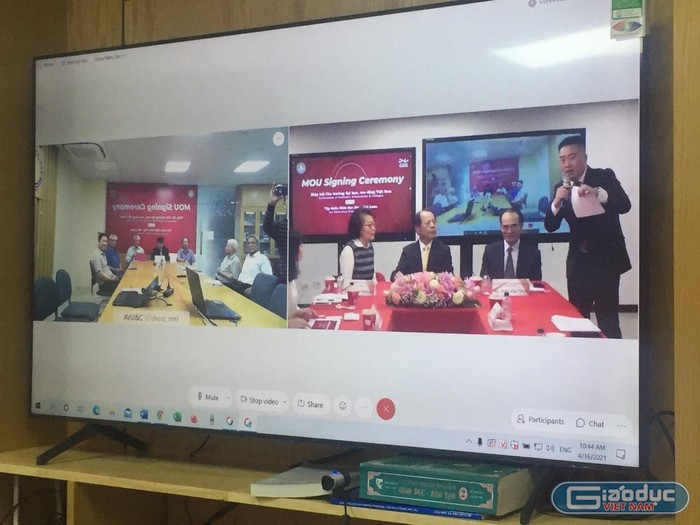 Lễ ký kết hợp tác giáo dục giữa Hiệp hội Các trường đại học, cao đẳng Việt Nam và Tập đoàn Giáo dục Joy diễn ra bằng hình thức trực tuyến (Ảnh: Xuân Thủy)