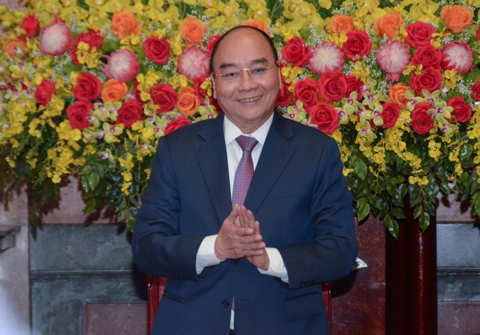 Chủ tịch nước Nguyễn Xuân Phúc tại buổi gặp mặt học sinh đoạt giải Olympic và Khoa học kỹ thuật quốc tế năm 2022. Ảnh: Bộ Giáo dục và Đào tạo