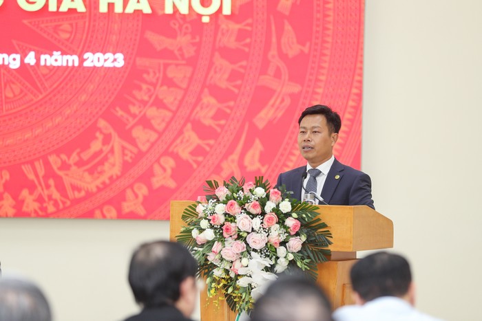 Giáo sư Lê Quân - Giám đốc Đại học Quốc gia Hà Nội phát biểu.