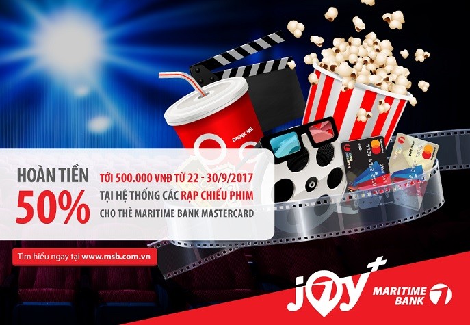 Tất cả các chủ thẻ Quốc tế Maritime Bank Mastercard sẽ nhận được ưu đãi lên đến 500 nghìn đồng khi đi xem phim.