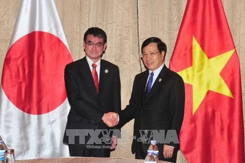 Phó Thủ tướng, Bộ trưởng Ngoại giao Phạm Bình Minh và Ngoại trưởng Nhật Bản Taro Cono, ảnh: TTXVN.