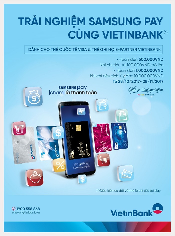 Nhận quà hấp dẫn khi trải nghiệm Samsung Pay cùng VietinBank.