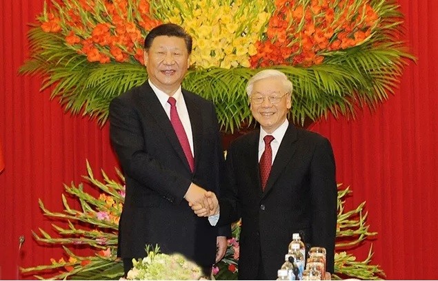Tổng Bí thư Nguyễn Phú Trọng với Tổng Bí thư, Chủ tịch Trung Quốc Tập Cận Bình. (Ảnh:TRẦN HẢI)