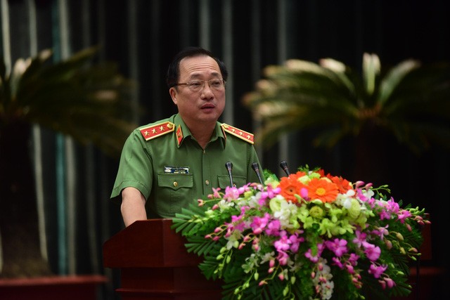 Thượng tướng Nguyễn Văn Thành - thứ trưởng Bộ Công an - phát biểu tại hội nghị - Ảnh: QUANG ĐỊNH.