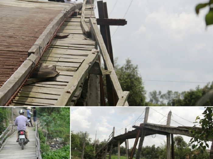 Cây cầu ván cột bê tông này là nỗi ám ảnh bao năm qua của người dân xã Bình Phong Thạnh.