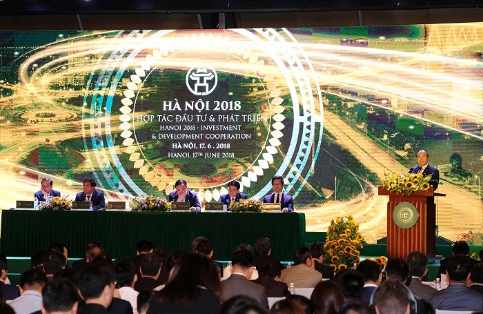 Thủ tướng Nguyễn Xuân Phúc phát biểu tại hội nghị hợp tác đầu tư và phát triển Hà Nội.