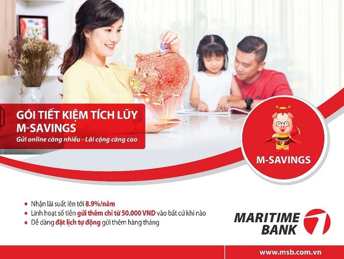 Sử dụng Gói Tiết kiệm M-Savings của Maritime Bank khách hàng có thể nhận mức lãi suất lên tới 8.9%.