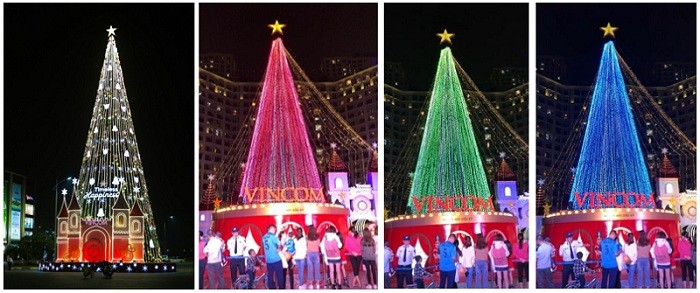 Vincom toàn quốc được thắp sáng lung linh với cây thông Noel khổng lồ.