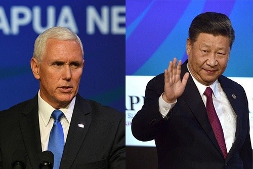 Chủ tịch Trung Quốc, Tập Cận Bình (phải) và Phó Tổng thống Mỹ Mike Pence (trái) tại APEC 2018 (Ảnh: philstar.com).
