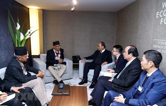 Thủ tướng Nguyễn Xuân Phúc phát biểu khai mạc phiên thảo luận với chủ đề “Cuộc gặp các nhà lãnh đạo về chương trình nghị sự hành động đại dương&quot; tại Diễn đàn Kinh tế thế giới (WEF) Davos 2019. (Ảnh: TTXVN).