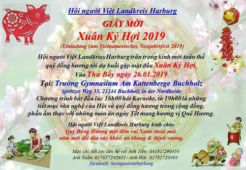 Giấy mời dự đón xuân Kỷ Hợi của hội người Việt ở Harburg.