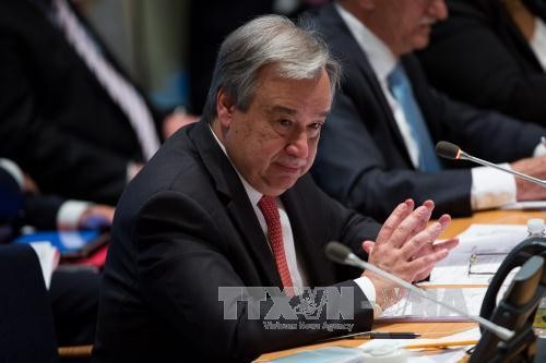 Tổng thư ký Antonio Guterres phát biểu tại trụ sở Liên hợp quốc ở New York (Mỹ) ngày 12/4. Ảnh: THX/TTXVN