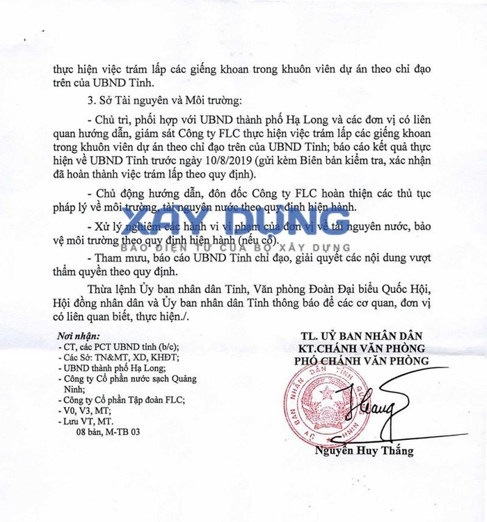 Văn bản ý kiến kết luận của Phó Chủ tịch thường trực Ủy ban nhân dân tỉnh Quảng Ninh.