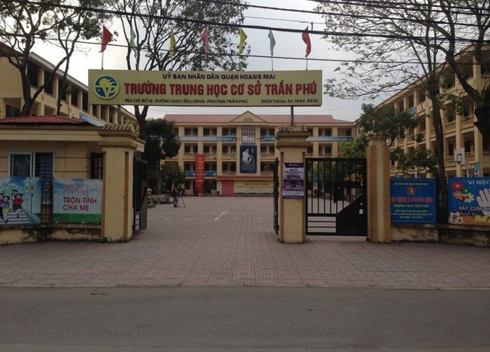 Trường trung học cơ sở Trần Phú (quận Hoàng Mai, Hà Nội) nơi xảy ra vụ việc thầy giáo H. dạy môn Toán bị tố lạm dụng tình dục nhiều nam học sinh. Ảnh: Công Tiến