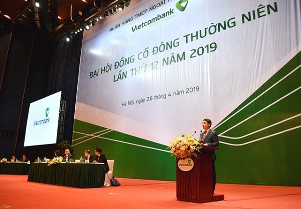 Ông Nghiêm Xuân Thành – Chủ tịch Hội đồng quản trị Vietcombank phát biểu khai mạc Đại hội đồng cổ đông Vietcombank lần thứ 12.