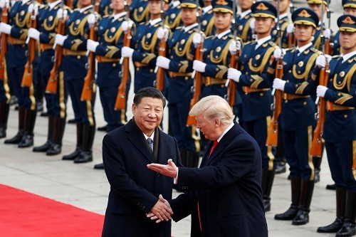 Chủ tịch Trung Quốc Tập Cận Bình tại lễ đón Tổng thống Mỹ Donald Trump thăm chính thức Trung Quốc vào tháng 11/2017 (Ảnh: Reuters).