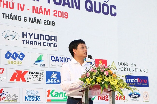 Nhà báo Hồ Minh Chiến, Tổng Biên tập Báo Gia đình Việt Nam, Trưởng Ban tổ chức Press Cup 2019 phát biểu tại Lễ bế mạc.
