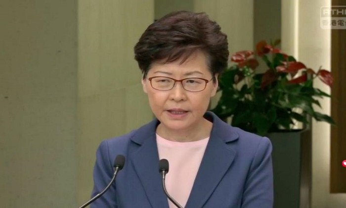 Trưởng đặc khu hành chính Hong Kong, Carrie Lam tuyên bố dự Dẫn độ đã bị khai tử (Ảnh: Asiatimes)