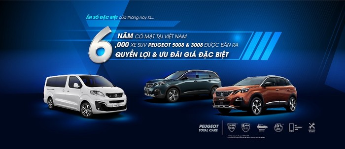 6 năm có mặt tại Việt Nam cùng doanh số hơn 6000 xe, xe Peugeot 3008 và Peugeot 5008 được bán ra quyền lợi và ưu đãi giá đặc biệt.