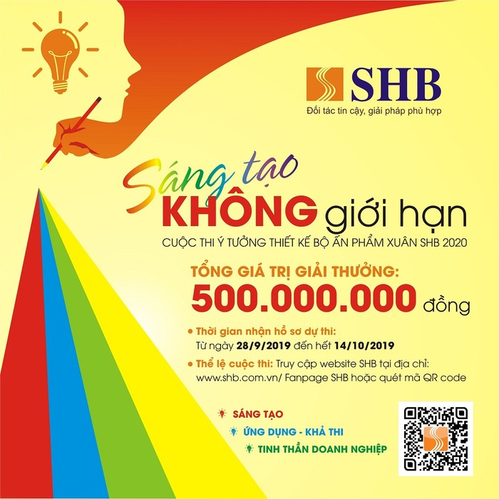 Ngân hàng SHB tổ chức cuộc thi ý tưởng thiết kế bộ ấn phẩm xuân 2020: “Sáng tạo không giới hạn” với tổng giá trị 500.000.000 đồng.