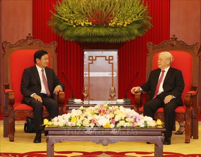 Tổng Bí thư, Chủ tịch nước Nguyễn Phú Trọng tiếp Thủ tướng Lào Thongloun Sisoulith sang thăm chính thức Việt Nam. Ảnh: Trí Dũng/TTXVN