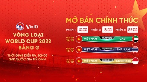 Ba trận đấu kế tiếp của tuyển Việt Nam tại SVĐ Mỹ Đình sẽ tiếp tục được mở bán độc quyền qua ứng dụng VinID.