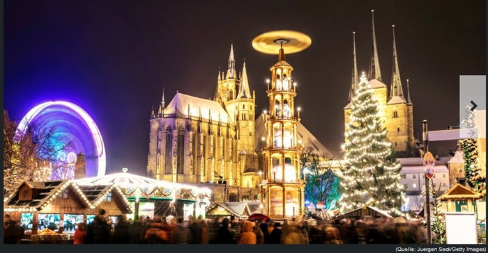 Toàn cảnh chợ Noel ở thủ phủ Erfurt, tiểu bang Thueringer.