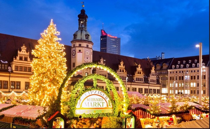 Chợ Noel ở thành phố Leipzig, tiểu bang Sachsen.