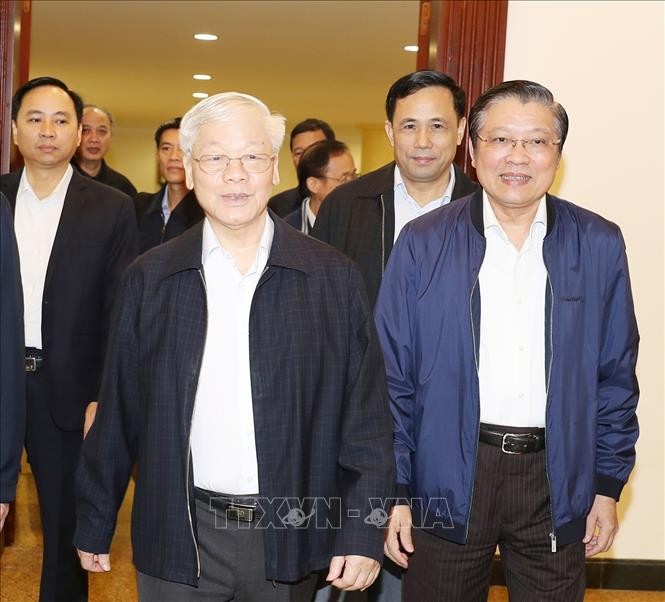 Tổng Bí thư, Chủ tịch nước Nguyễn Phú Trọng đến dự cuộc họp. Ảnh: Trí Dũng/TTXVN