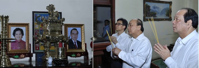 Thủ tướng Nguyễn Xuân Phúc, Phó Thủ tướng Vũ Đức Đam dâng hương, tưởng nhớ nguyên Thủ tướng Phan Văn Khải. Ảnh: VGP
