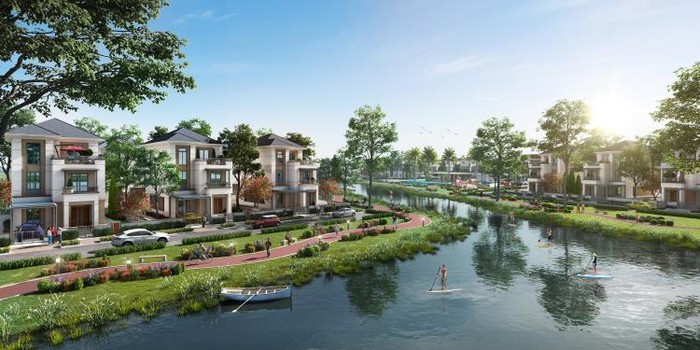 Nhà ven sông, cận sông được ưa chuộng nhờ quan niệm phong thủy, không gian sống tốt cho sức khỏe. Ảnh phối cảnh dự án Aqua City (Biên Hòa, Đồng Nai).