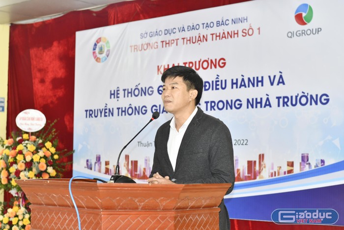 Ông Phạm Duy Tuyển – Tổng Giám đốc Công ty cổ phần Tập đoàn Công nghệ Quảng Ích phát biểu tại buổi lễ (Ảnh: Mai Huệ).