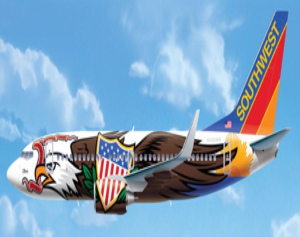Biểu tượng nước Mỹ, một chú đại bàng được vẽ trên thân máy bay của hãng South-west Airlines, hãng hàng không giá rẻ lớn nhất Mỹ.