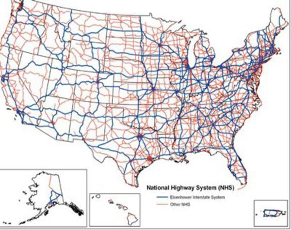 15. Mạng lưới đường cao tốc liên bang, Mỹ Đại dự án này đã được khởi động từ năm 1955, kể từ đó được mở rộng và cho đến năm 2006 có tổng chiều dài là 46.876 dặm, khoảng 75.440 km. Khoảng một phần ba tổng số dặm đường được lái trên toàn Hoa Kỳ là trên hệ thống đường này. Dự án này ngốn khoảng 459 tỷ USD.