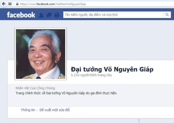 Trang facebook chính thức về Đại tướng Võ Nguyên Giáp do gia đình lập.