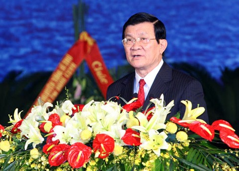Chủ tịch nước Trương Tấn Sang đọc diễn văn tại lễ kỷ niệm.
