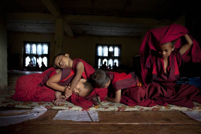 Những chú tiểu trong một ngôi đền ở Thimphu, Bhutan.