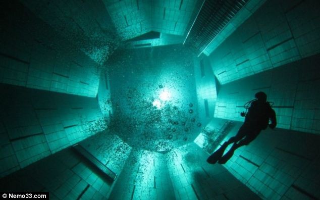 Bể bơi Nemo 33 sâu 113 feet (tương đương 34,5 mét)