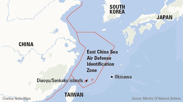 "Khu nhận biết phòng không trên biển Hoa Đông"/ADIZ, bao gồm nhóm đảo Senkaku do Nhật Bản kiểm soát