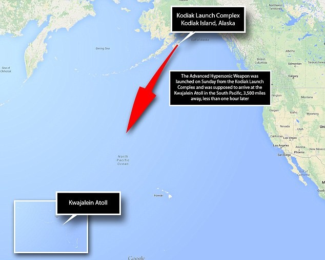 Điểm đến dự định của tên lửa là 1 khu vực trên Nam Thái Bình Dương cách nơi phóng hơn 3000 dặm