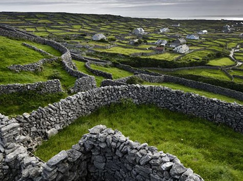 Những cánh đồng ở Ireland được ngăn bằng hàng rào đá tạo nên bức tranh hình khối tuyệt đẹp.
