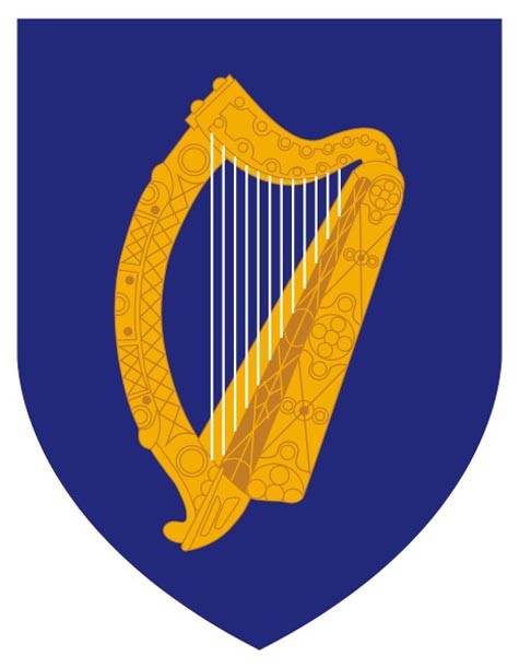 Quốc huy Ireland có hình hạc cầm vàng trên nền xanh