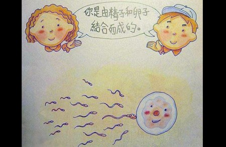 Hình ảnh minh họa quá trình thụ tinh trước khi học sinh tham gia trò chơi học sinh đóng vai tinh trùng và học sinh nữ đóng vai là trứng.