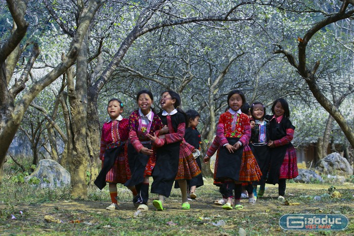 Các em gái người H&apos;Mông trong trang phục truyền thống. Ảnh: Tùng Dương.