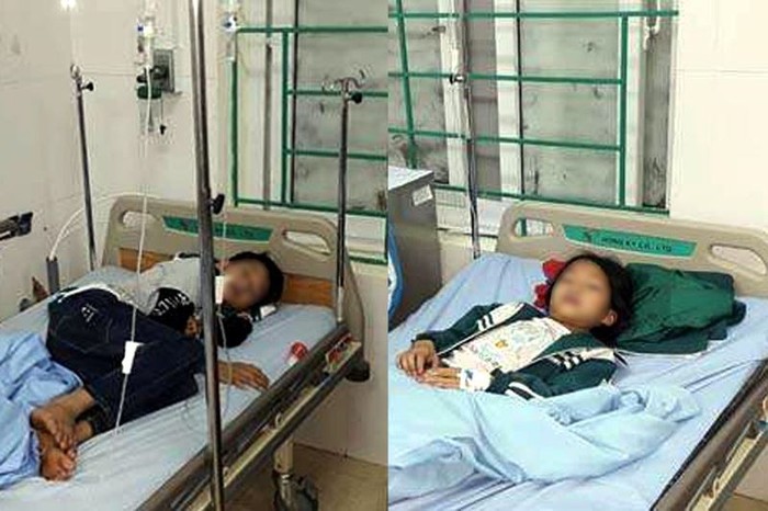 Các cháu học sinh trường Tiểu học Nhã Lộng (Thái Nguyên) phải đi cấp cứu vì nghi bị ngộ độc sữa Fami Kid hôm 15/3/2019. Ảnh: Bệnh viện đa khoa Phú Bình cung cấp.