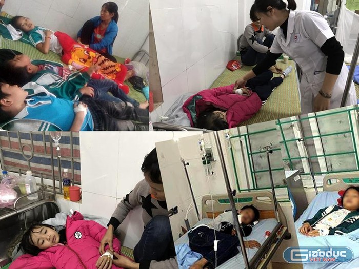 29 học sinh tại Trường Tiểu học Nhã Lộng (Phú Bình, Thái Nguyên) phải nhập viện cấp cứu hôm 15/3/2019. Ảnh Bệnh viện Phú Bình cung cấp.