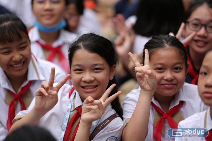 Các em học sinh Trường Trung học cơ sở Thái Thịnh, quận Đống Đa, Hà Nội. Ảnh: NVCC.
